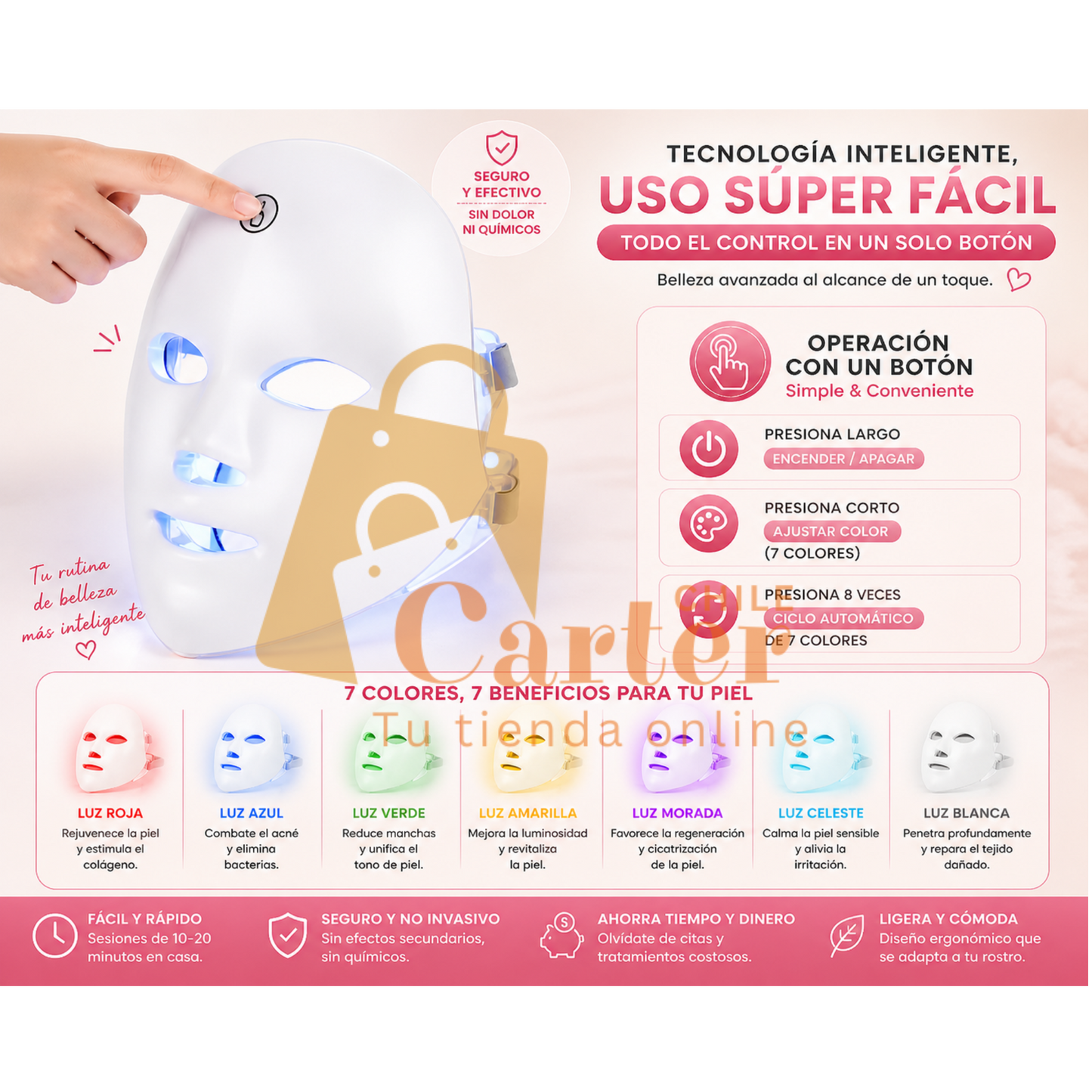 LumiSkin Pro™ Rejuvenecimiento Facial en Casa con Tecnología LED 7 Colores ✨