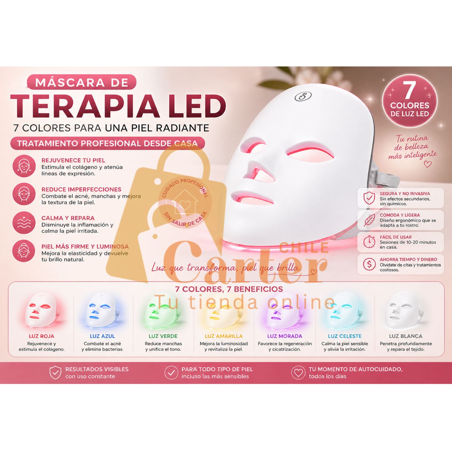 LumiSkin Pro™ Rejuvenecimiento Facial en Casa con Tecnología LED 7 Colores ✨