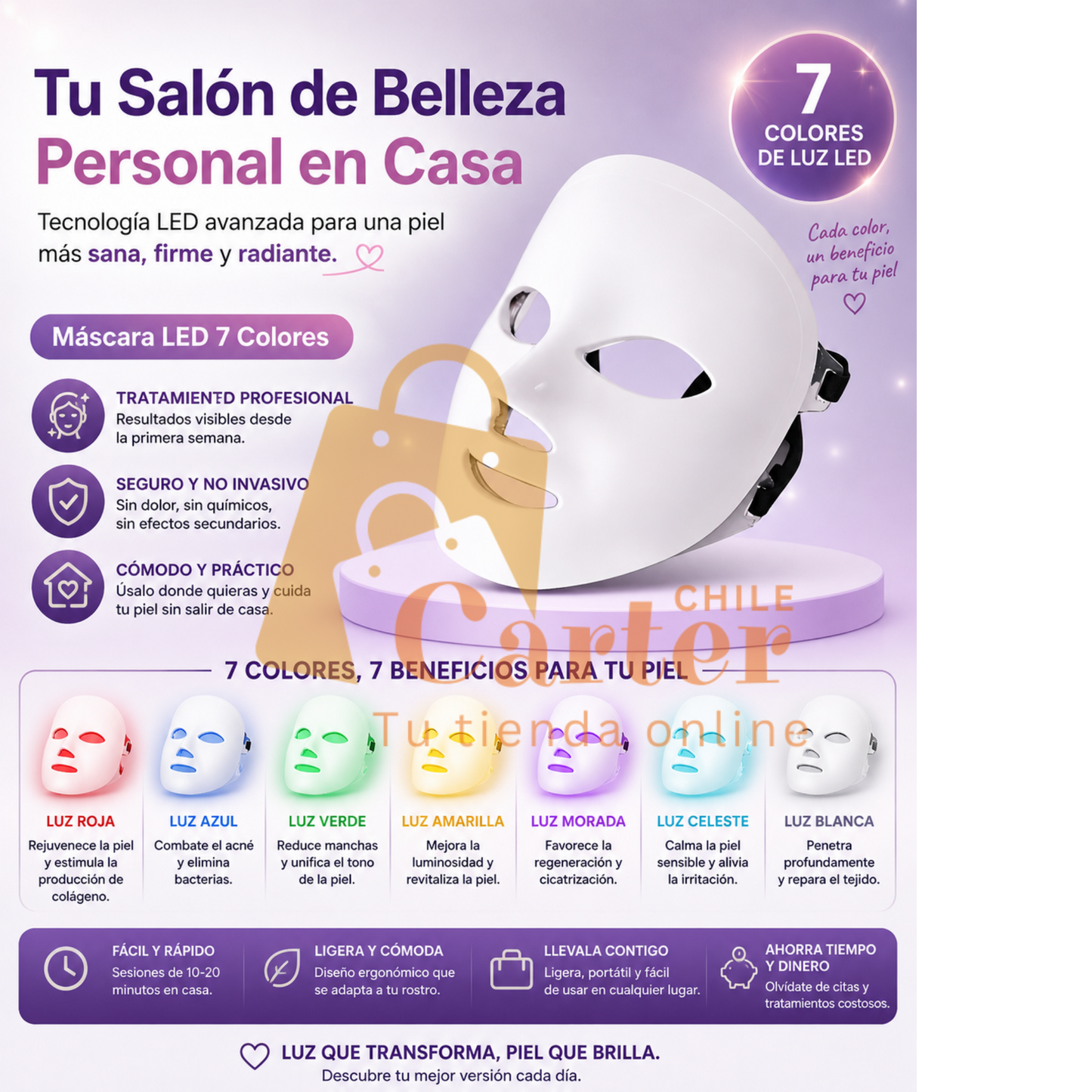 LumiSkin Pro™ Rejuvenecimiento Facial en Casa con Tecnología LED 7 Colores ✨